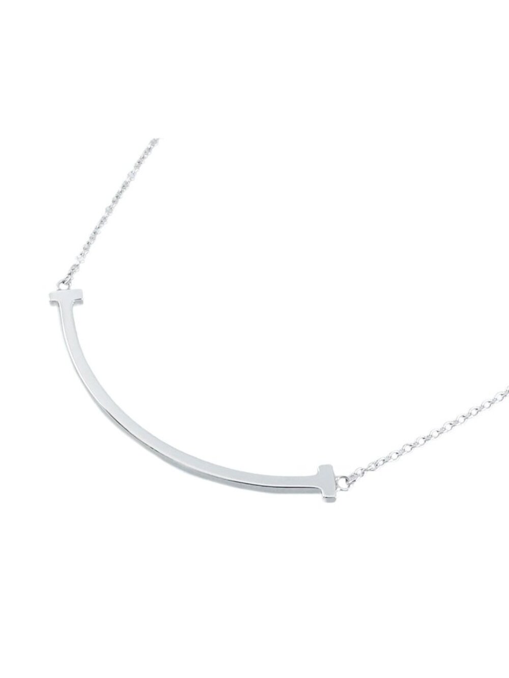 Tiffany & Co T Smile Pendant White Gold 18k Small Chain Necklace